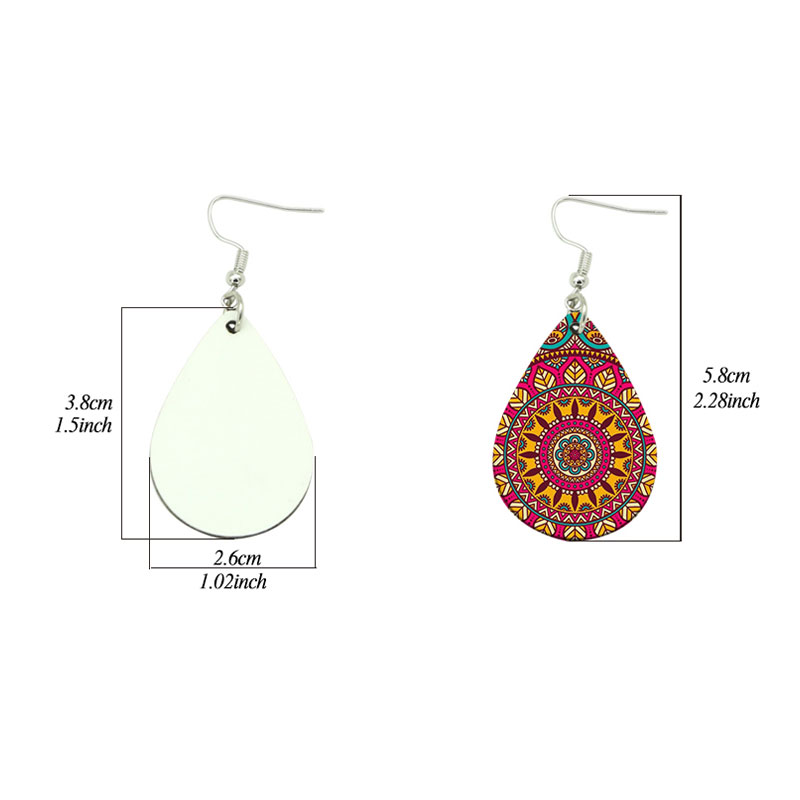 گوشواره چرم سابلیمیشن PU شکل قطره ای (جفت)